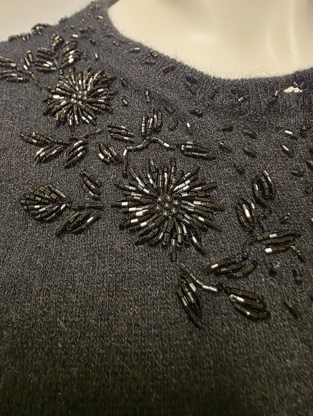 Rare H&M Black Beaded Floral-Embellished Cardigan Angora Lambswool Y2k